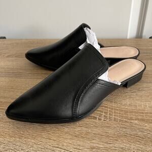PiePieBuy Pointy Toe Mules Slip On Black Low Heel 9 NIB